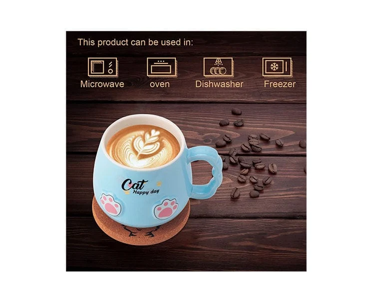 Ceramic Cat Mug with Lid and Spoon: Blue - Image 3