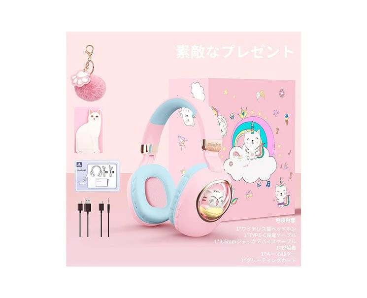 Children's Bluetooth Cat Headphones: Pink - Image 2